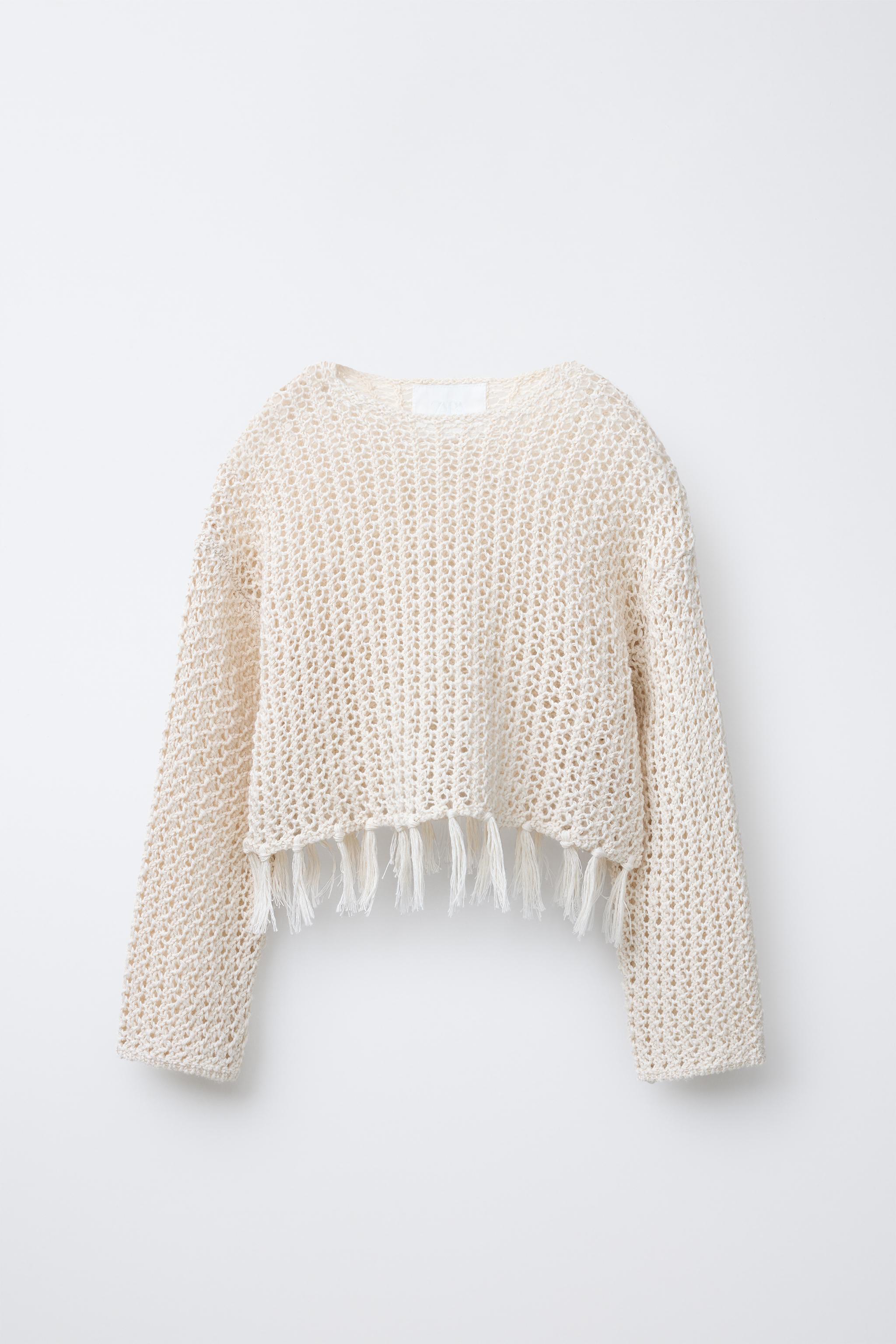 PULL EN MAILLE RÉSILLE À FRANGES